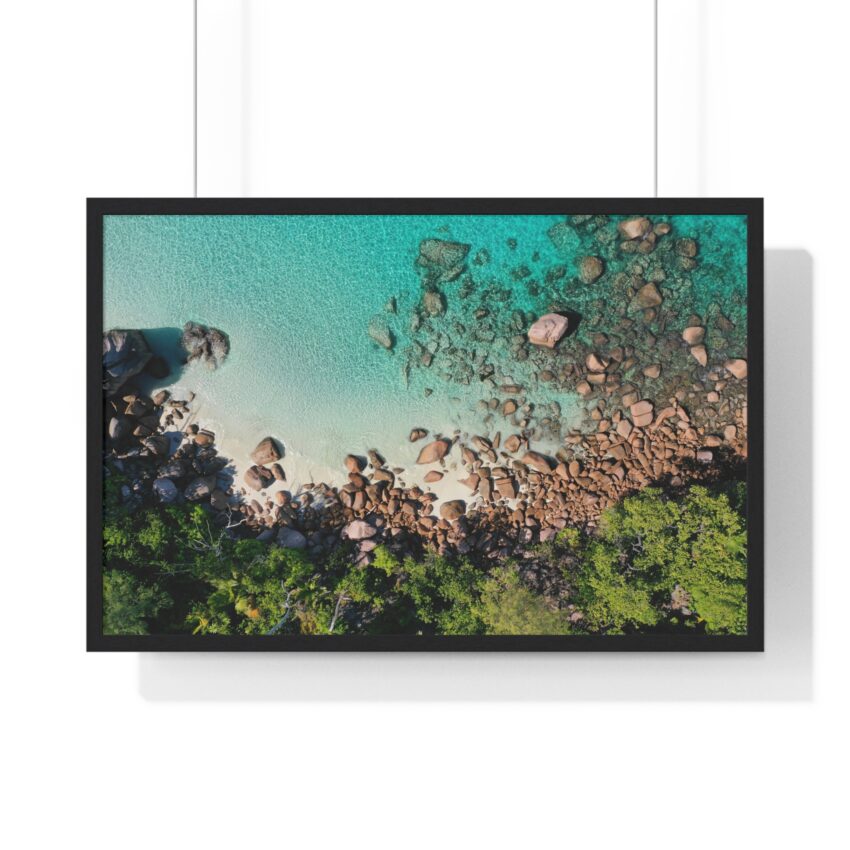 Poster - Seychelles Beach View from above, with frame – Bild 4