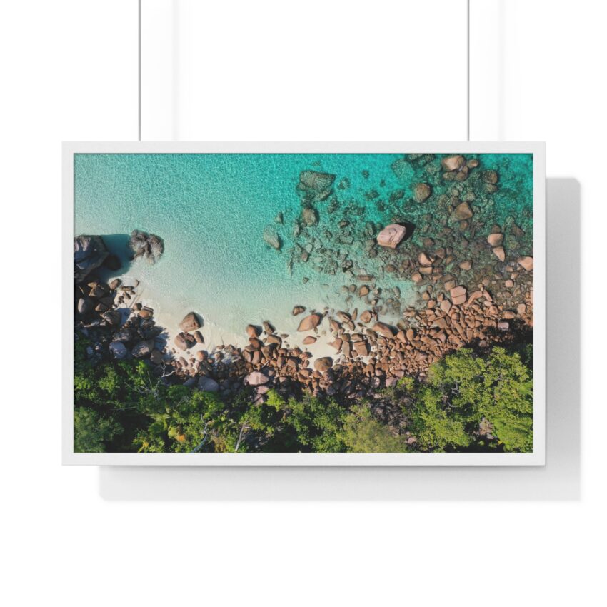 Poster - Seychelles Beach View from above, with frame – Bild 2
