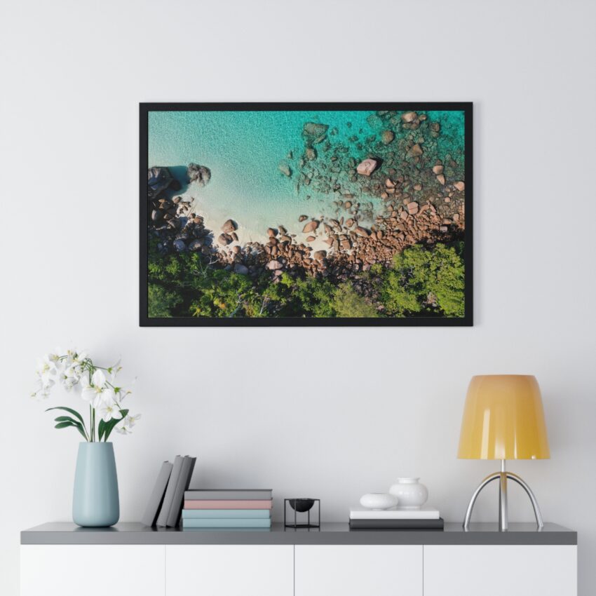 Poster - Seychelles Beach View from above, with frame – Bild 5